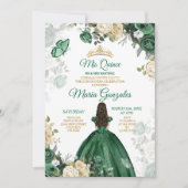 Quinceañera Emerald Green Butterfly Gold Crown Einladung (Vorderseite)