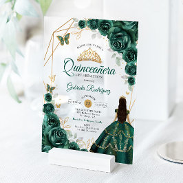 Quinceanera Emerald Green Dress Gold Acryleinladungen