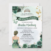 Quinceanera Emerald Green Dress Gold Butterfly Einladung (Vorderseite)