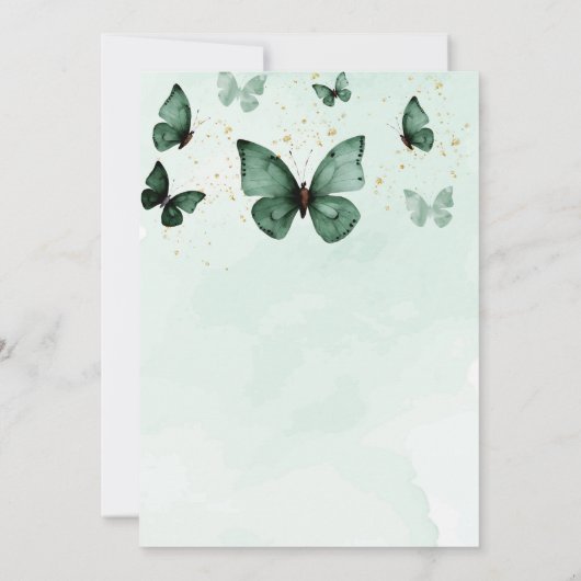 Quinceanera Emerald Green Dress Gold Butterfly Einladung (Rückseite)