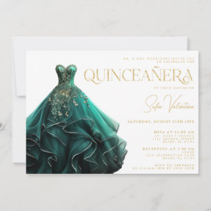 Quinceañera Emerald Green Dress Gown Gold Princess Einladung