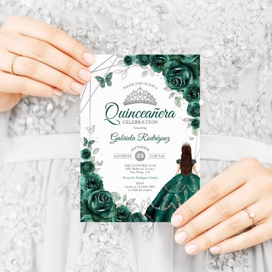 Quinceanera Emerald Green Dress Silver Einladung