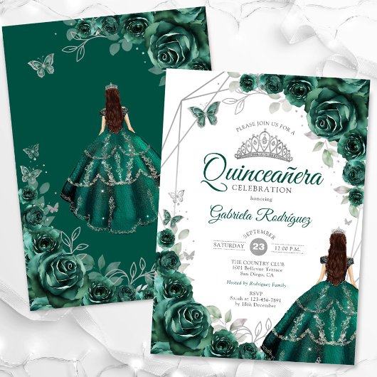 Quinceanera Emerald Green Dress Silver Einladung