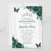 Quinceañera Emerald Green Floral Butterfliegen Tia Einladung (Vorderseite)