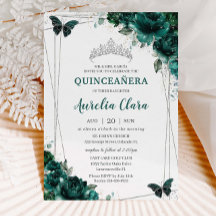 Quinceañera Emerald Green Floral Butterfliegen Tia