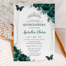 Quinceañera Emerald Green Floral Butterfliegen Tia Einladung