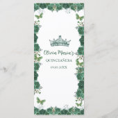 Quinceañera Emerald Green Floral Butterfliegen Tia Menükarte (Rückseite)