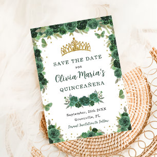 Quinceañera Emerald Green Floral Butterfliegen Tia Save The Date