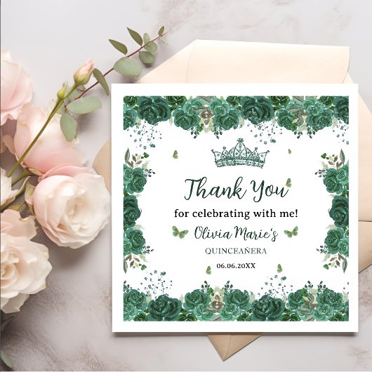 Quinceañera Emerald Green Floral Butterfliegen Tia Serviette
