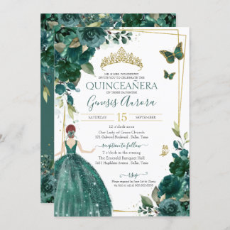 Quinceañera Emerald Green Floral Butterfresken Kle Einladung