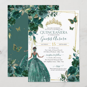 Quinceañera Emerald Green Floral Butterfresken Kle Einladung