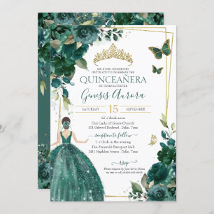 Quinceañera Emerald Green Floral Butterfresken Kle Einladung