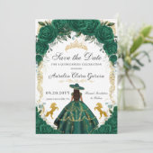 Quinceañera Emerald Green Floral Charro Pferde Save The Date (Stehend Vorderseite)