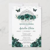 Quinceañera Emerald Green Floral Crown Español Einladung (Vorderseite)