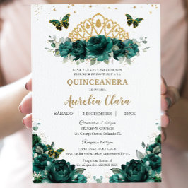 Quinceañera Emerald Green Floral Crown Español Einladung
