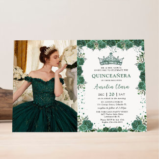 Quinceañera Emerald Green Floral Crown Geburtstag Einladung