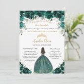 Quinceañera Emerald Green Floral Dama Request Einladung (Stehend Vorderseite)