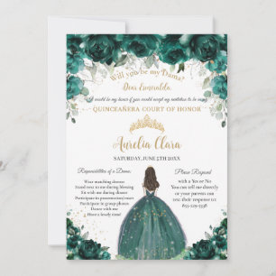 Quinceañera Emerald Green Floral Dama Request Einladung