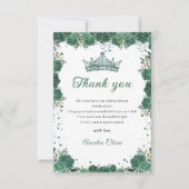Quinceañera Emerald Green Floral Dankeschön Karte (Vorderseite)