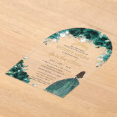 Quinceañera Emerald Green Floral Dress Gold Arch Acryleinladungen (Ablage )