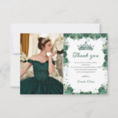 Quinceañera Emerald Green Floral Geburtstag Dankeskarte (Vorderseite)