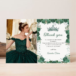 Quinceañera Emerald Green Floral Geburtstag Dankeskarte