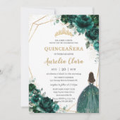 Quinceañera Emerald Green Floral Gold Princess Inv Einladung (Vorderseite)