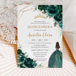 Quinceañera Emerald Green Floral Gold Princess Inv Einladung