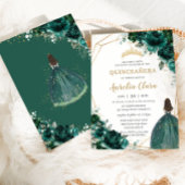 Quinceañera Emerald Green Floral Gold Princess Inv Einladung