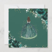 Quinceañera Emerald Green Floral Gold Prinzessin Einladung (Rückseite)