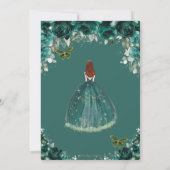 Quinceañera Emerald Green Floral Gold Prinzessin Einladung (Rückseite)