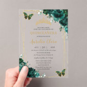 Quinceañera Emerald Green Floral Gold Schmetterlin Acryleinladungen (Insitu (Handheld))