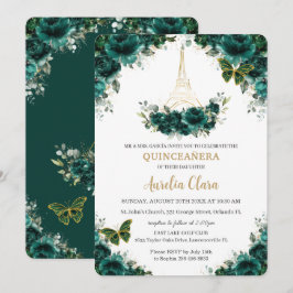 Quinceañera Emerald Green Floral Paris Schmetterli Einladung