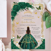 Quinceañera Emerald Green Floral Princess Gold Acryleinladungen