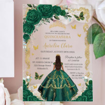 Quinceañera Emerald Green Floral Princess Gold