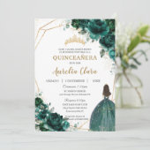 Quinceañera Emerald Green Floral Prinzessin Españo Einladung (Stehend Vorderseite)