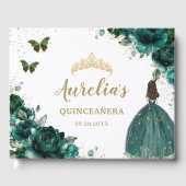 QUINCEAÑERA Emerald Green Floral Rose Princess Gästebuch (Vorderseite)