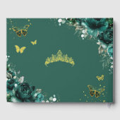 QUINCEAÑERA Emerald Green Floral Rose Schmetterlin Gästebuch (Rückseite)