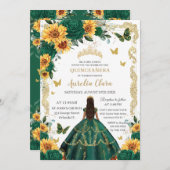 Quinceañera Emerald Green Floral Sonnenblumen Gold Einladung (Vorne/Hinten)