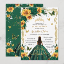 Quinceañera Emerald Green Floral Sonnenblumen Gold