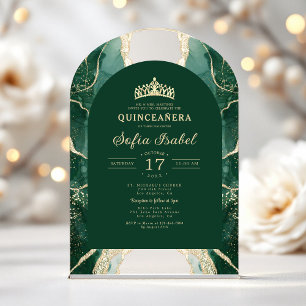 Quinceañera Emerald Green Gold Agate Elegant Acryleinladungen