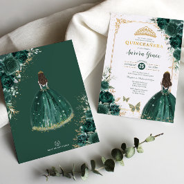 Quinceañera Emerald Green Gold Floral Princess Einladung