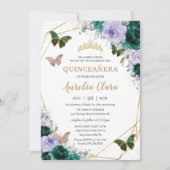 Quinceañera Emerald Green Lila Lilac Floral Einladung (Vorderseite)