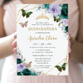 Quinceañera Emerald Green Lila Lilac Floral Einladung