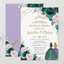 Quinceañera Emerald Green Lilac Rose Twins