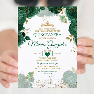 Quinceañera Emerald Green Mexican Butterfly Einladung