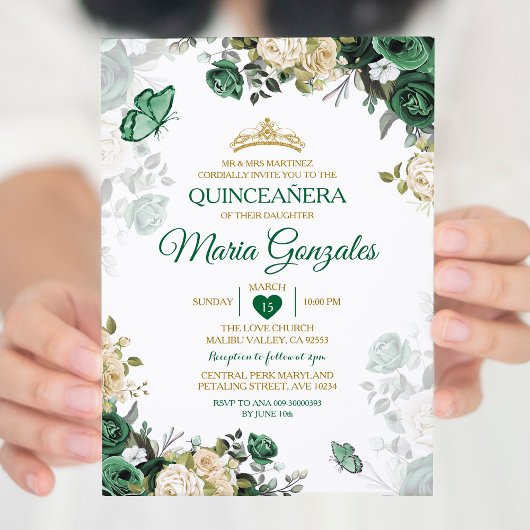 Quinceañera Emerald Green Mexican Butterfly Einladung