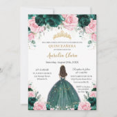 Quinceañera Emerald Green Pink BlumenPrinzessin Einladung (Vorderseite)
