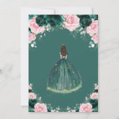 Quinceañera Emerald Green Pink BlumenPrinzessin Einladung (Rückseite)
