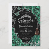 Quinceanera Emerald Green Silver Black Einladung (Vorderseite)